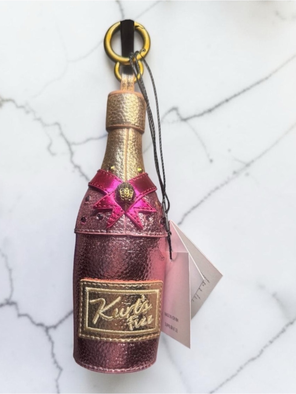 Kurt Geiger NWT Metallic Pink & Gold Champagne Bottle Keyring